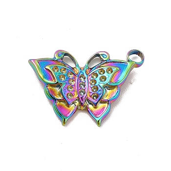 Ion Plating(IP) 304 Stainless Steel Pendant Rhinestone Settings, Butterfly, Rainbow Color, Fit For 0.8mm Rhinestone, 13.5x20x3mm, Hole: 2mm
