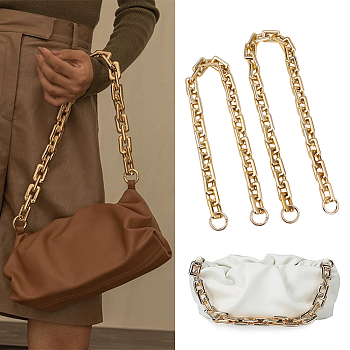2Pcs 2 Style CCB Plastic Rectangle Cross Chain Bag Straps, with Alloy Spring Gate Ring, Light Gold, 56~65cm, 1pc/style