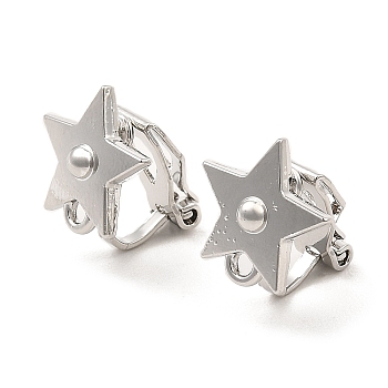 Alloy Clip-on Earring Findings, with Horizontal Loops, for Non-pierced Ears, Star, Platinum, 14.5x12x12.5mm, Hole: 1.6mm