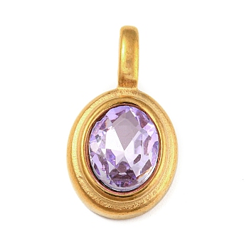Golden Plated 304 Stainless Steel Rhinestone Pendants, Oval Charms, Violet, 23.3x13x6mm, Hole: 6x3mm