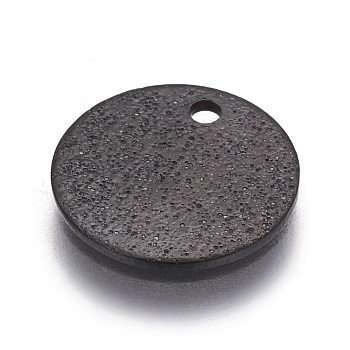 304 Stainless Steel Textured Pendants, Flat Round, Electrophoresis Black, 15x1mm, Hole: 1.6mm