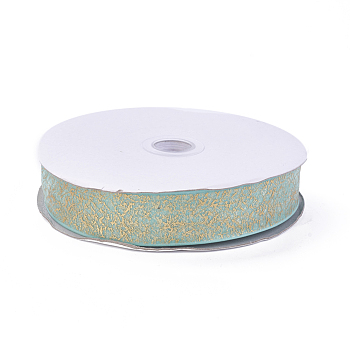 Nylon Organza Ribbon, with Gold Foil, For Jewelry Making, Medium Turquoise, 1 inch(26mm), 200yards/roll(182.88m/roll)