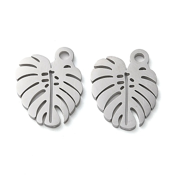 304 Stainless Steel Charms, Manual Polishing, Monstera Leaf, Stainless Steel Color, 14x10.5x1mm, Hole: 1.6mm