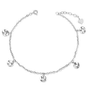 SHEGRACE Rhodium Plated 925 Sterling Silver Charm Anklets, with Cable Chains, Platinum, 8-1/4 inch(21cm)