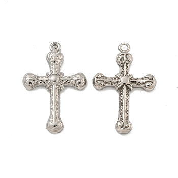 304 Stainless Steel Pendants, Cross Charm, Stainless Steel Color, 26.5x17.5x2.5mm, Hole: 1.4mm