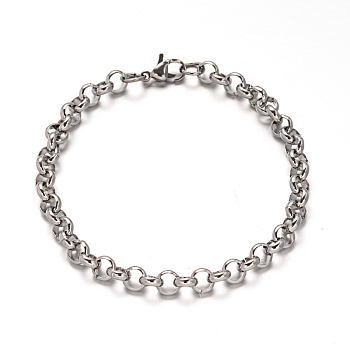 304 Stainless Steel Cable Chain Bracelets, with Lobster Claw Clasps, Stainless Steel Color, 7-7/8 inch(200mm), 6mm
