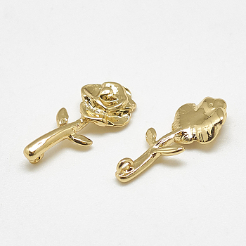 Brass Pendants, Flower, Real 18K Gold Plated, 15x7x2.5mm, Hole: 0.5mm