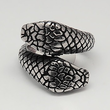 Unique Retro Men's 304 Stainless Steel Snake Rings, Antique Silver, 17~23mm
