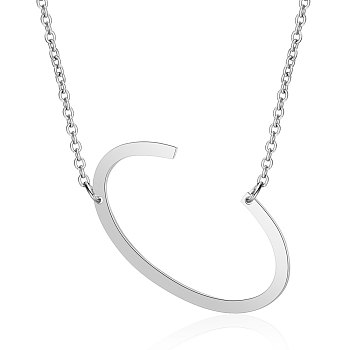 201 Stainless Steel Initial Pendants Necklaces, with Cable Chains, Letter, Letter.C, 17.3~18.3 inch(44~46.5cm)x1.5mm, LetterC: 37x21x1mm