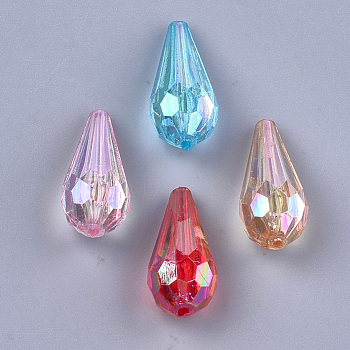 Transparent Acrylic Beads, AB Color, Faceted, Teardrop, Mixed Color, 25x11x11mm, Hole: 1.5mm