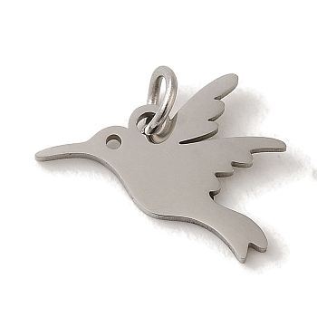 201 Stainless Steel Charms, with Jump Rings, Laser Cut, Bird Charm, Stainless Steel Color, 13x15x1mm, Hole: 3mm