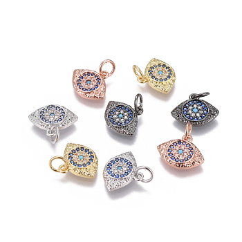 Brass Micro Pave Cubic Zirconia Charms, Eyes, Colorful, Mixed Color, 11x13x2mm, Hole: 3.5mm