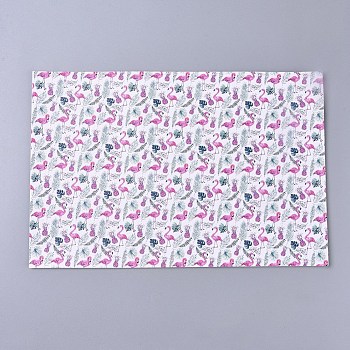 PU Leather Fabric, Garment Accessories, for DIY Crafts, Flamingo and Monstera Leaf Pattern, Colorful, 30x20x0.1cm