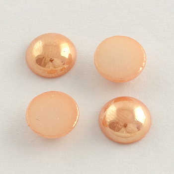 Pearlized Plated Opaque Glass Cabochons, Half Round/Dome, PeachPuff, 7.5~8x3~4mm