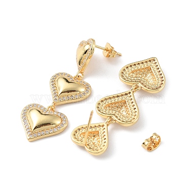 boucles d'oreilles pendantes en forme de cœur avec zircone cubique transparente(EJEW-P227-01G)-2