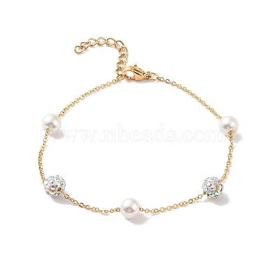 6mm Round Polymer Clay Rhinestone & Imitation Pearl Link Bracelets(BJEW-B082-03G)-2