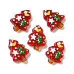 Christmas Theme Handmade Lampwork Beads, with Enamel, Christmas Tree with Snowman Pattern, FireBrick, 25~26.5x18.5~20x7~7.5mm, Hole: 1.2~1.8mm(X-LAMP-G162-06B)