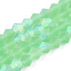 Imitate Austrian Crystal Bicone Frosted Glass Beads Strands, Grade AA, Faceted, Light Green, 2.9~3.3x2.5mm, Hole: 0.7mm, about 135~140pcs/strand, 38~40cm(GLAA-F029-TM2mm-A24)