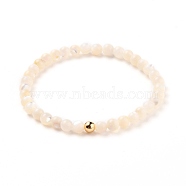 Natural White Shell Mother of Pearl Shell Stretch Beaded Bracelets, with Golden Plated Brass Beads, Round, White, Inner Diameter: 2-1/8 inch(5.3cm)(BJEW-JB05730-02)