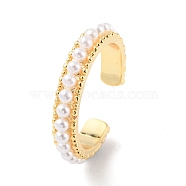 Plastic Pearl Beaded Open Cuff Ring, Rack Plating Brass Jewelry for Women, Cadmium Free & Lead Free, Real 18K Gold Plated, Inner Diameter: 19mm(RJEW-C058-03G)