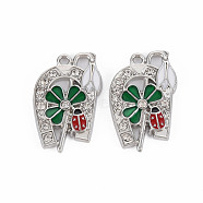Alloy Pendants, with Enamel and Rhinestone, Platinum, Flower with ladybird, Green, 27x18x3mm, Hole: 2.5mm(PALLOY-N153-16-RS)