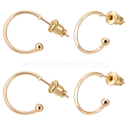 30Pcs Brass C-shape Stud Earrings, Half Hoop Earrings for Women, with 30Pcs 304 Stainless Steel Ear Nuts, Real 18K Gold Plated, 15x20x3mm, Pin: 0.7mm(KK-BBC0009-41)