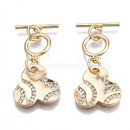 Brass Micro Pave Clear Cubic Zirconia Toggle Clasps, Nickel Free, Real 18K Gold Plated, 30mm, Pendant: 13x13.5x1.5mm, Bar: 3x13x1mm, Tube Bails: 10x8x1mm, Jump Ring: 4.9x0.7mm, 3.5mm inner diameter(KK-S356-309-NF)