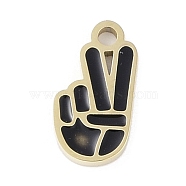 304 Stainless Steel Charms, with Enamel, Yeah Gesture Charm, Real 14K Gold Plated, 10x5x1mm, Hole: 1.2mm(STAS-L022-407G)