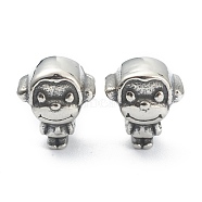 304 Stainless Steel European Beads, Large Hole Beads, Monkey, Antique Silver, 11x10x8.5mm, Hole: 4mm(STAS-J037-05AS)