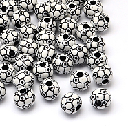 FootBall/Soccer Ball Craft Style Acrylic Beads, Sports Beads, Black, 12mm, Hole: 4mm, about 580pcs/500g(SACR-R886-06A)
