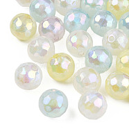 Plating Acrylic Beads, Pearlized, Faceted Round, Mixed Color, 13mm, Hole: 2mm(OACR-N010-049)