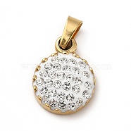 Polymer Clay Rhinestone Pendant, with Vacuum Plating 201 Stainless Steel, Flat Round, Golden, 16x12x4mm, Hole: 3x3mm(STAS-P314-04G)