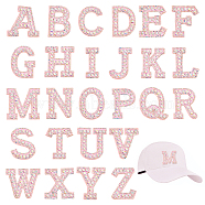 26Pcs Adhesive/Sew on Non-Woven Fabrics Patches, with Crystal AB Glass Rhinestone, Costume Accessories, Appliques, Alphabet, Letter A~Z, Pink, 45~57x38~59x3.5mm(DIY-NB0007-06)