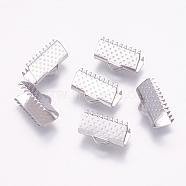 304 Stainless Steel Ribbon Crimp Ends, Stainless Steel Color, 8x13mm, Hole: 1x3.5mm(STAS-K148-08P-D)