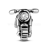 TINYSAND Motorcycle Thai 925 Sterling Silver European Beads, Large Hole Beads, with Cubic Zirconia, Antique Silver, 10.2x9.4x15.16mm, Hole: 4.36mm(TS-C-073)