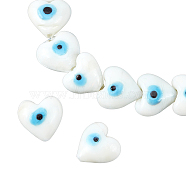 Nbeads 2 Strands Heart Evil Eye Lampwork Beads Strands, White, 15x15x9mm, Hole: 2mm, about 24pcs/strand, 11.40 inch(28.95cm)(LAMP-NB0001-51B)