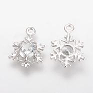 Alloy Cubic Zirconia Pendants, Snowflake, Platinum, 17x12x3.5mm, Hole: 1.5mm(ZIRC-S056-01)