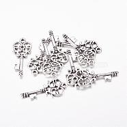 Tibetan Style Pendants, Skeleton Key, Lead Free and Cadmium Free, Antique Silver, 33mm long, 14mm wide, 2mm thick, hole: 2mm(X-LF11137Y)