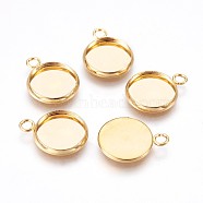 304 Stainless Steel Pendant Cabochon Settings, Plain Edge Bezel Cups, Flat Round, Real 24K Gold Plated, Tray: 12mm, 18x14x2mm, Hole: 2.4mm(X-STAS-P220-11G-01)
