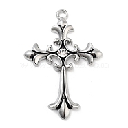 Cross Alloy Rhinestone Pendants, Antique Silver, Crystal, 59x40x4.5mm, Hole: 3mm(FIND-U006-15AS-06)