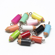 Resin Pendants, with Iron Findings, Crayon, Mixed Color, 23~25x7.5mm, Hole: 1.8mm(RESI-T010-02M)