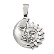 316 Surgical Stainless Steel Pendants, Moon with Sun Charm, Antique Silver, 32x25.5x4.5mm, Hole: 4.5x8.5mm(STAS-E212-132AS)