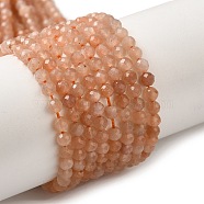 Natural Peach Moonstone Beads Strands, Faceted, Round, PeachPuff, 3~3.5mm, Hole: 0.5mm, about 115~130pcs/strand, 14.5~16.1 inch(37~41cm)(G-F619-19A-3mm)