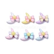 Opaque Cute Resin Decoden Cabochons, Mixed Color, Moon with Bowknot, 10.5x12x6mm(RESI-B024-03G)