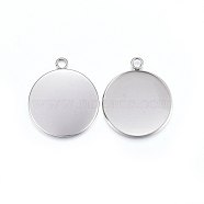 304 Stainless Steel Pendant Cabochon Settings, Plain Edge Bezel Cups, Flat Round, Stainless Steel Color, 31x27x2mm, Hole: 3mm, Inner Diameter: 25mm(STAS-P210-08P)