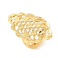 Brass Star Open Cuff Ring for Women, Real 18K Gold Plated, 34mm, Adjustable(RJEW-M173-12B-G)