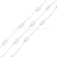 304 Stainless Steel & Dyed Shell Handmade Oval Beads Chain, Soldered, with Spool, Stainless Steel Color, Lavender Blush, 8x4mm(CHS-H028-05P-01)