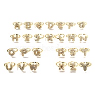 26Pcs Brass Micro Pave Clear Cubic Zirconia Open Cuff Rings,  Letter A~Z, Real 18K Gold Plated, 11.5~15x9.5~15.5mm, Inner Diameter: 17mm(RJEW-R218-01G)