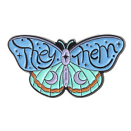 Butterfly with Word They Them Enamel Pin, Electrophoresis Black Plated Alloy Badge for Corsages Scarf Clothes, Cornflower Blue, 17x30mm(BUER-PW0001-108A)