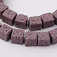 Natural Lava Rock Beads Strands, Cube, Dyed, Purple, 6.5x6.5x6.5mm, about 60pcs/strand, 15.60''(39.63cm)(G-L435-01-6mm-16)